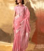 Pink Banarasi Silk Zari Weaving Border And Pallu Saree With Blouse For Women