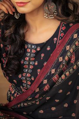 Women's Pure cotton hand block printed ready to wear Anarkali pattern full suit with straight pant & dupatta 3