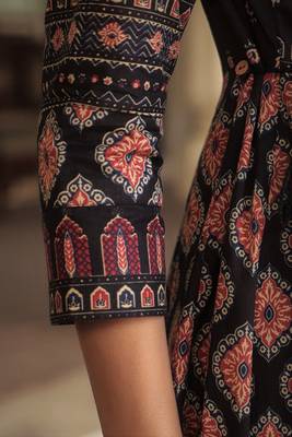 Women's Pure cotton hand block printed ready to wear Anarkali pattern full suit with straight pant & dupatta 6