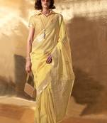 Yellow Banarasi Silk Zari Weaving Border And Pallu Saree With Blouse For Women