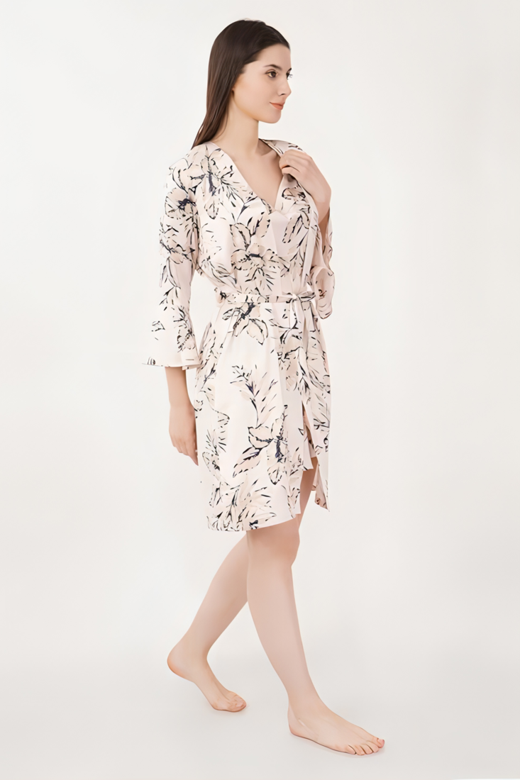 Urban Sundari Floral Printed Shoulder Straps Sleeveless Peach Satin Nightsuit Set Pack of 1