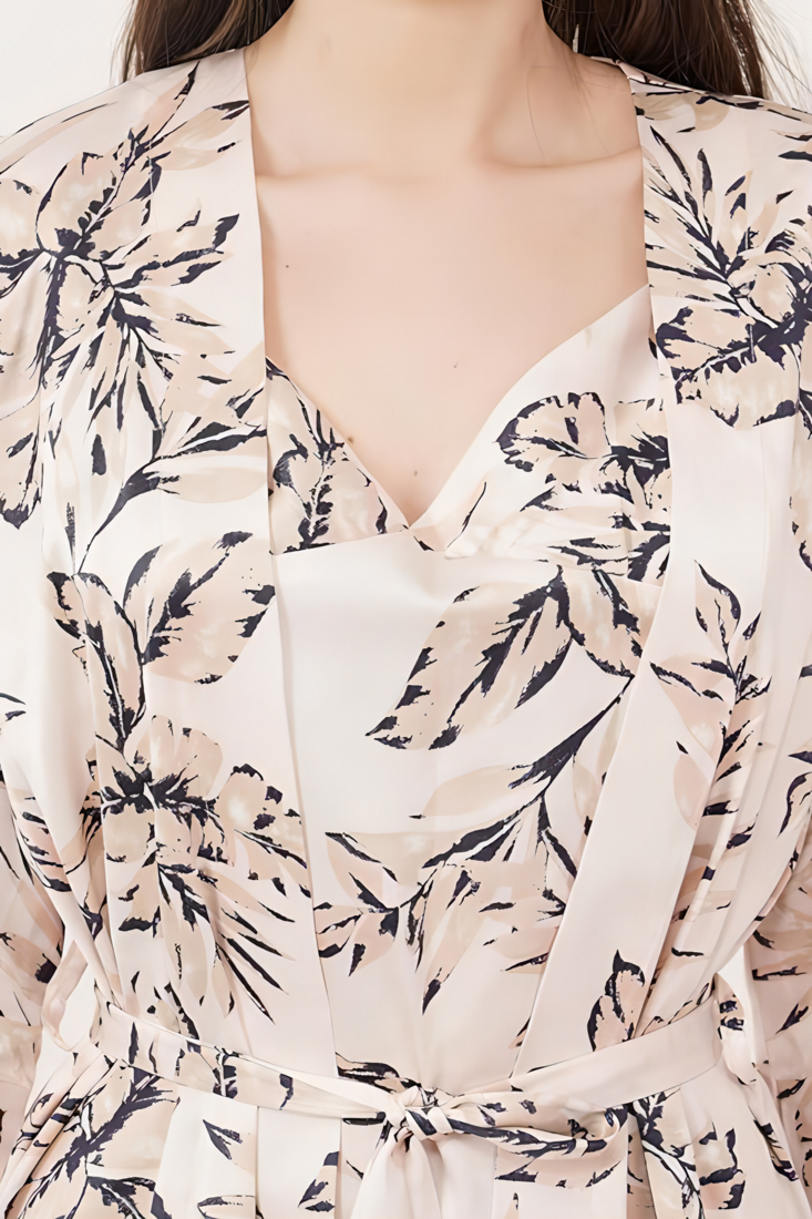 Urban Sundari Floral Printed Shoulder Straps Sleeveless Peach Satin Nightsuit Set Pack of 1