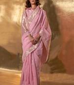 Light Pink Banarasi Silk Zari Weaving Border And Pallu Saree With Blouse For Women
