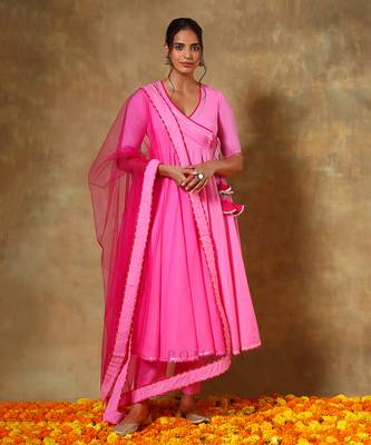 Guzarish pink cotton angrakha set 1
