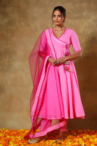 Guzarish pink cotton angrakha set