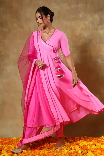 Guzarish pink cotton angrakha set