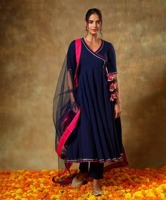 Guzarish navy blue cotton angrakha set 1