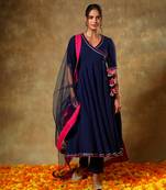 Guzarish navy blue cotton angrakha set