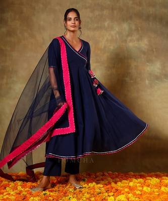 Guzarish navy blue cotton angrakha set 2