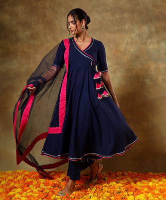Guzarish navy blue cotton angrakha set 3