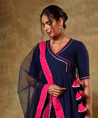 Guzarish navy blue cotton angrakha set 4