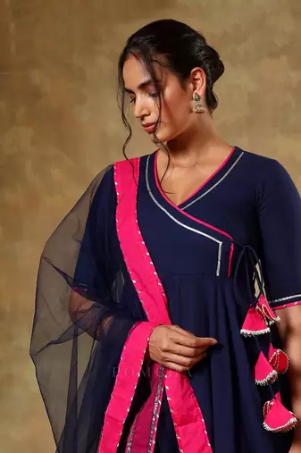 Guzarish navy blue cotton angrakha set