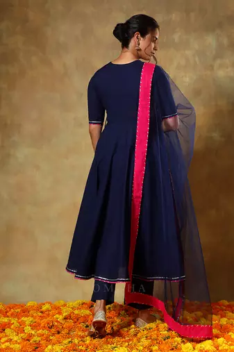 Guzarish navy blue cotton angrakha set