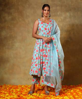 Guzarish red floral anarkali set 1