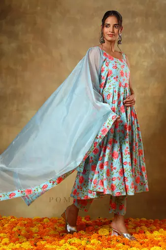 Guzarish red floral anarkali set