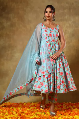 Guzarish red floral anarkali set