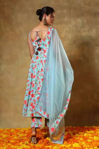 Guzarish red floral anarkali set