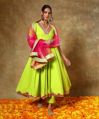 Guzarish gulaal green cotton anarkali set 1