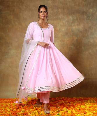 Guzarish gulabi cotton anarkali set 2