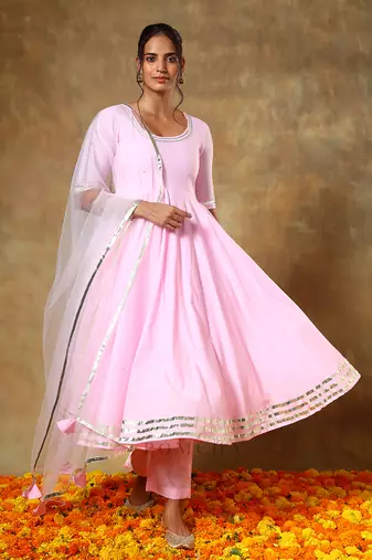 Guzarish gulabi cotton anarkali set