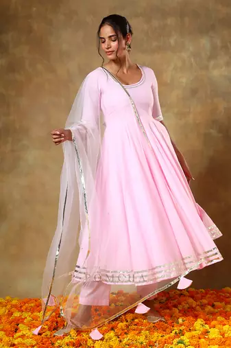 Guzarish gulabi cotton anarkali set