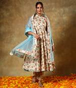 Guzarish beige halter neck cotton anarkali set