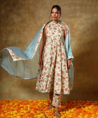 Guzarish beige halter neck cotton anarkali set 2