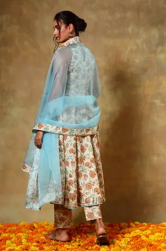 Guzarish beige halter neck cotton anarkali set