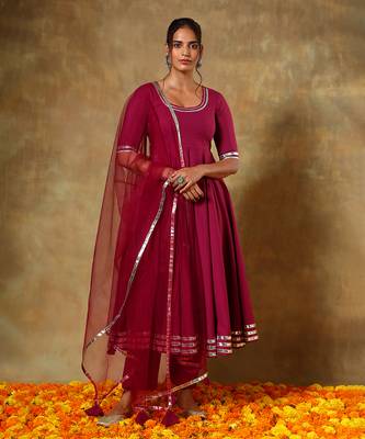 Guzarish burgandy cotton anarkali set 1