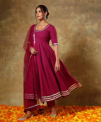 Guzarish burgandy cotton anarkali set 2