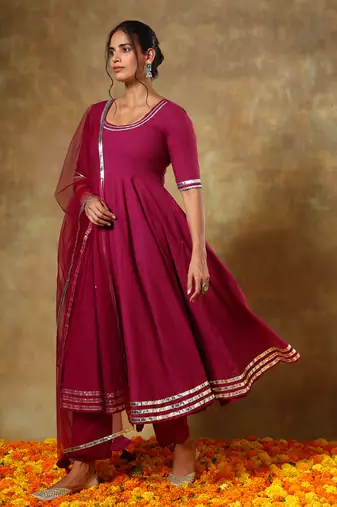 Guzarish burgandy cotton anarkali set