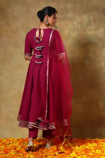 Guzarish burgandy cotton anarkali set
