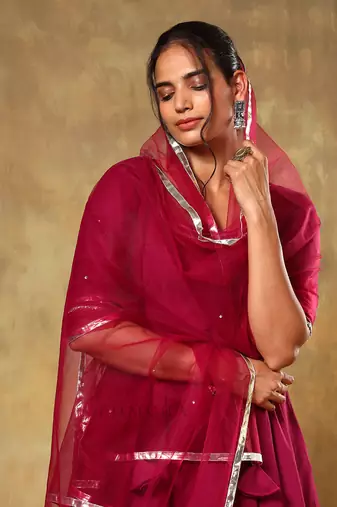 Guzarish burgandy cotton anarkali set