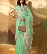 Sea Green Banarasi Silk Zari Weaving Border And Pallu Saree With Blouse For Women