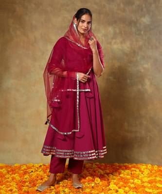 Guzarish burgandy cotton anarkali set 5