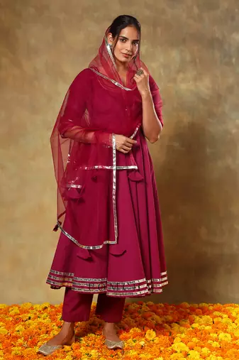 Guzarish burgandy cotton anarkali set