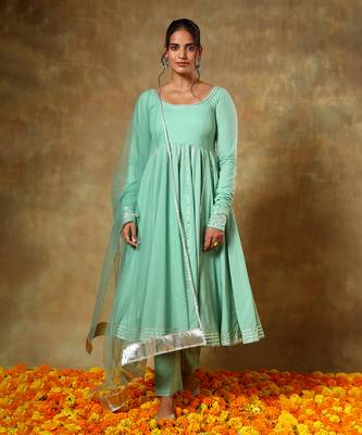 Guzarish sea green cotton anarkali set 1