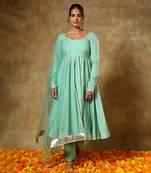 Guzarish sea green cotton anarkali set
