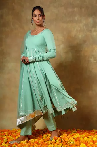 Guzarish sea green cotton anarkali set