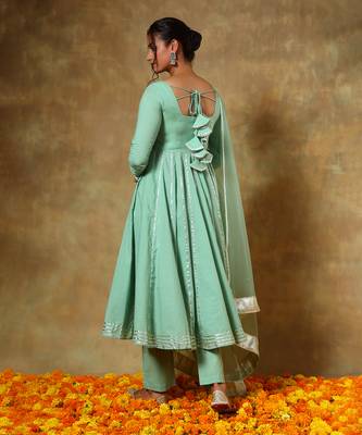Guzarish sea green cotton anarkali set 3