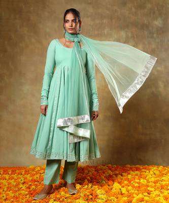 Guzarish sea green cotton anarkali set 4