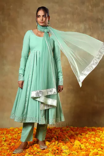 Guzarish sea green cotton anarkali set