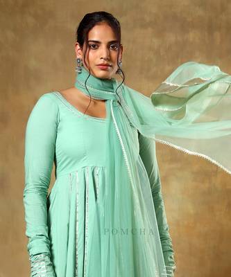 Guzarish sea green cotton anarkali set 5
