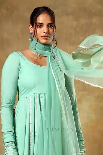 Guzarish sea green cotton anarkali set