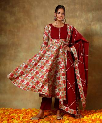 Guzarish maroon cotton anarkali set 1