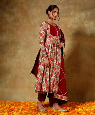 Guzarish maroon cotton anarkali set 2