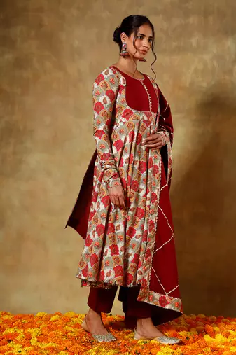 Guzarish maroon cotton anarkali set
