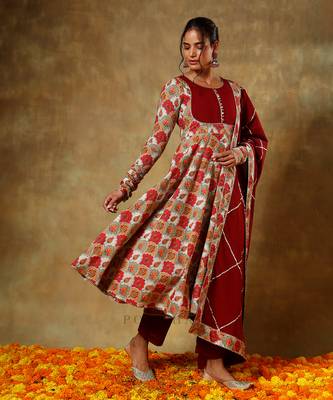 Guzarish maroon cotton anarkali set 3