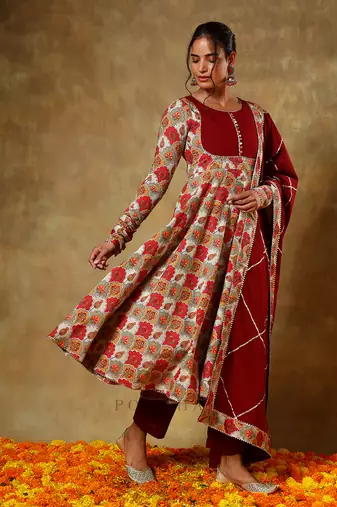 Guzarish maroon cotton anarkali set