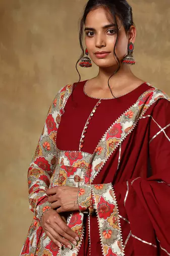 Guzarish maroon cotton anarkali set